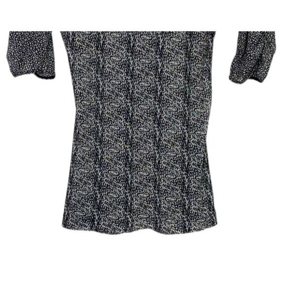 CAbi Leopard Sheer Gathered Placket Ruched Blouse Half Sleeve M Black White - Picture 10 of 15